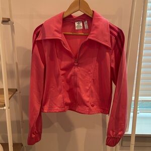 Adidas Women's Wide Collar Hot Pink Cropped Bomber Jacket